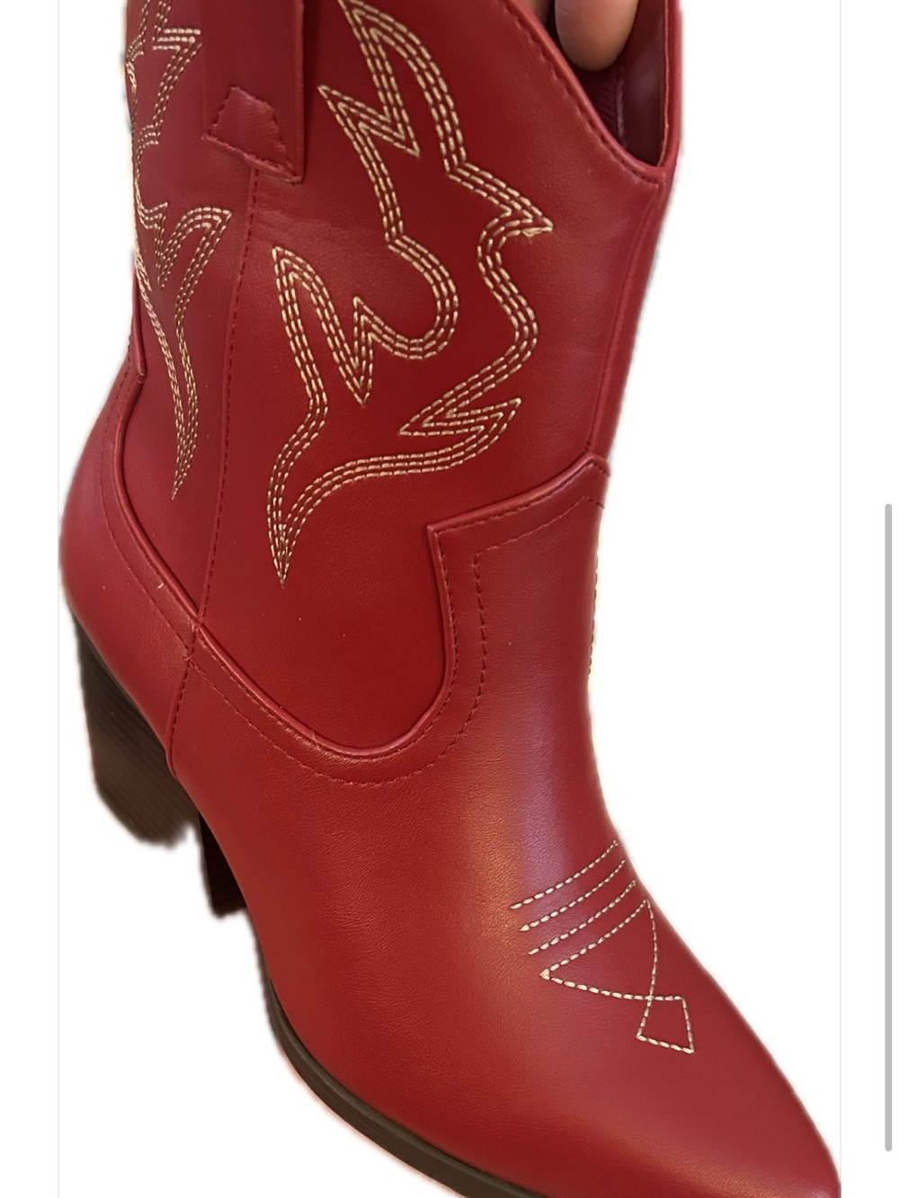 Red Western Pointed Toe Heeled Ankle Boots